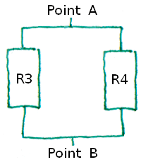 Schematic of loaded voltage divider with arrows for current